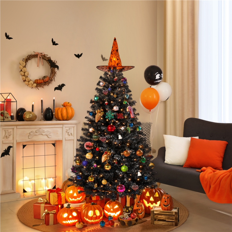 4.5 FT Pre Lit Fir Christmas Tree With Incandescent Warm Lights, Black – view 2