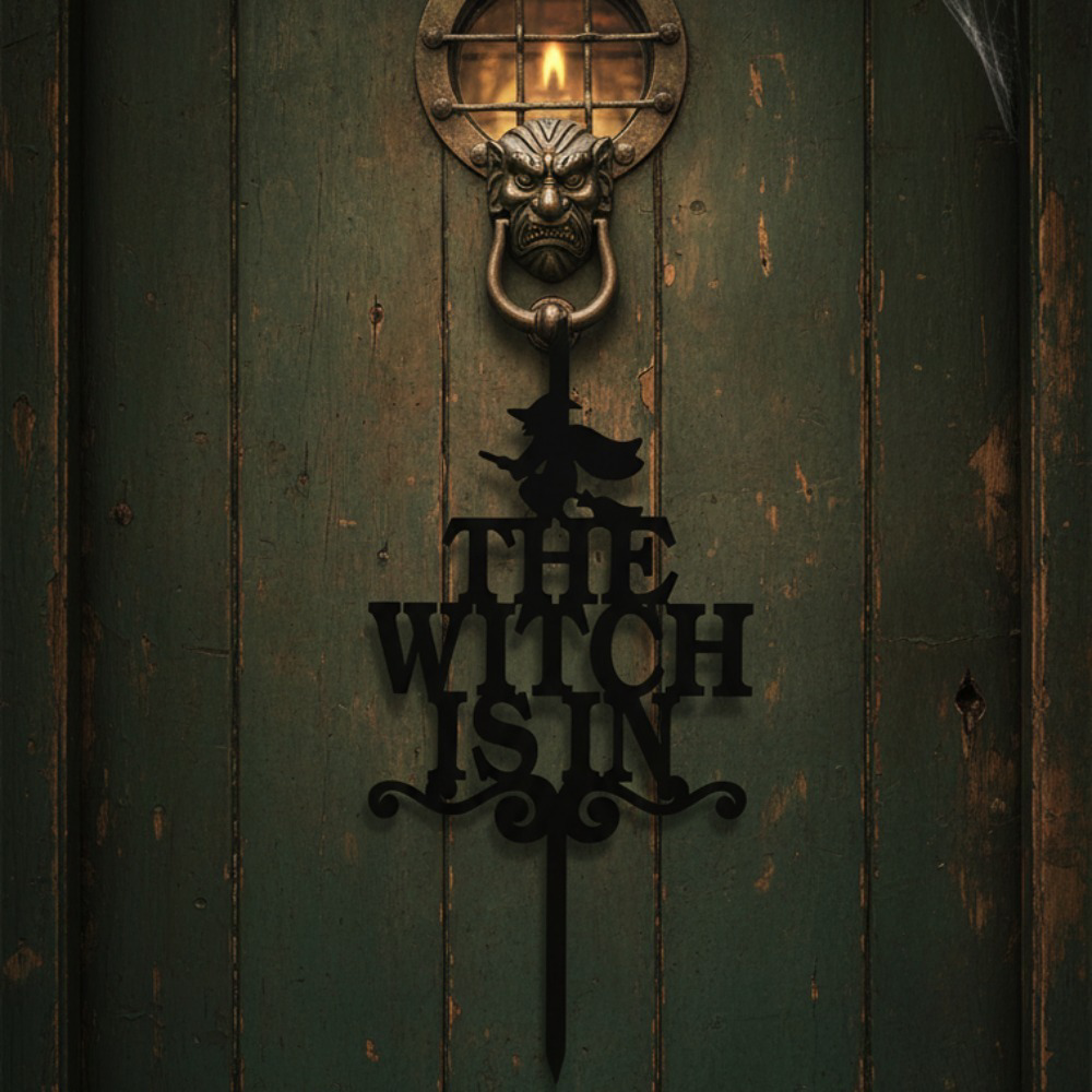 The Witch Is In Wreath Hanger Metal Hook Gothic Spooky Decor For, Front Door Halloween Christmas Thanksgiving Rustic Black, Iron Wreath Holder Gift, For Witchy Home – Y