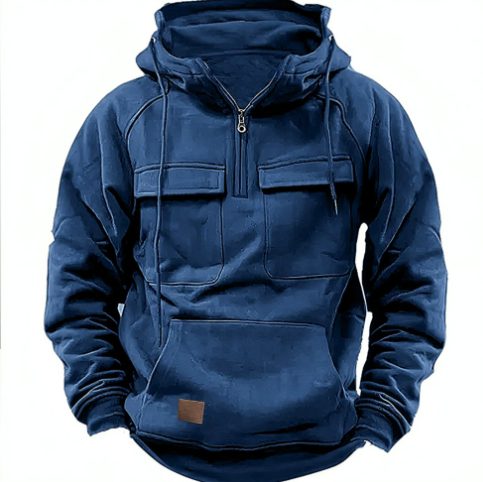Men's Zip-up Hoodies Sweatshirt With Drawstring And Pocket Design Fashion Casual Sports Sweatshirt – Navy Blue