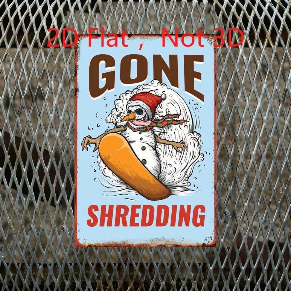 Vintage Gone Shredding Christmas Skull Snowman Snowboarding Tin Sign 20x30, Skull Snowman Snowboarding Tin Sign 20x30cm – view 2
