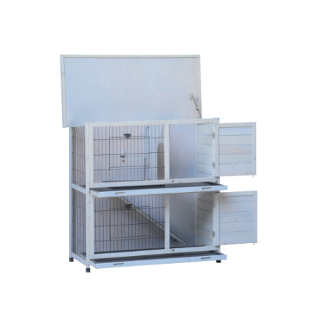Rabbit Hutch Outdoor, 2-Story Rabbit Cage Indoor With Run, Bunny Cage With 2 Removable No-Leak Trays, Pet Cages With Non-Slip Ramp, Waterproof Roof, Fence, For Small Animals – view 3