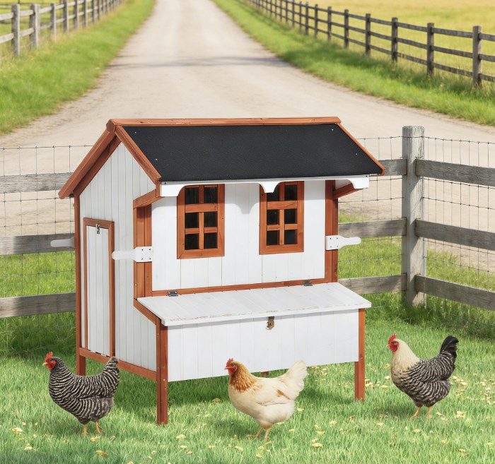 Portable Chicken House,Chicken Coop Wooden Chicken House,Rabbit Hutch Raised Poultry Cage – BlackBrownCream White
