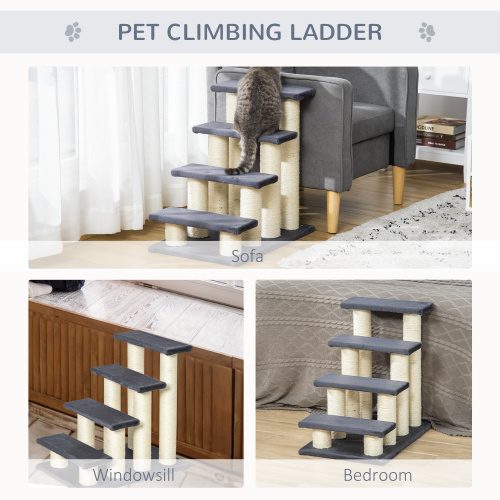 PawHut Cat Tree With 4 Steps For High Beds Couch, Cute Stair Shaped Cat Tree For Indoor Cats Or Dogs W Sisal Scratching Post, Climbing, Playing, Gray – view 10
