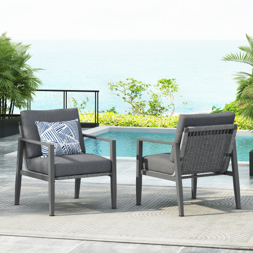 Gray Aluminum Lounge Chair With Sleek Rope Accents And Comfortable Cushions, Perfect For Modern Outdoor And Indoor Spaces – Gray