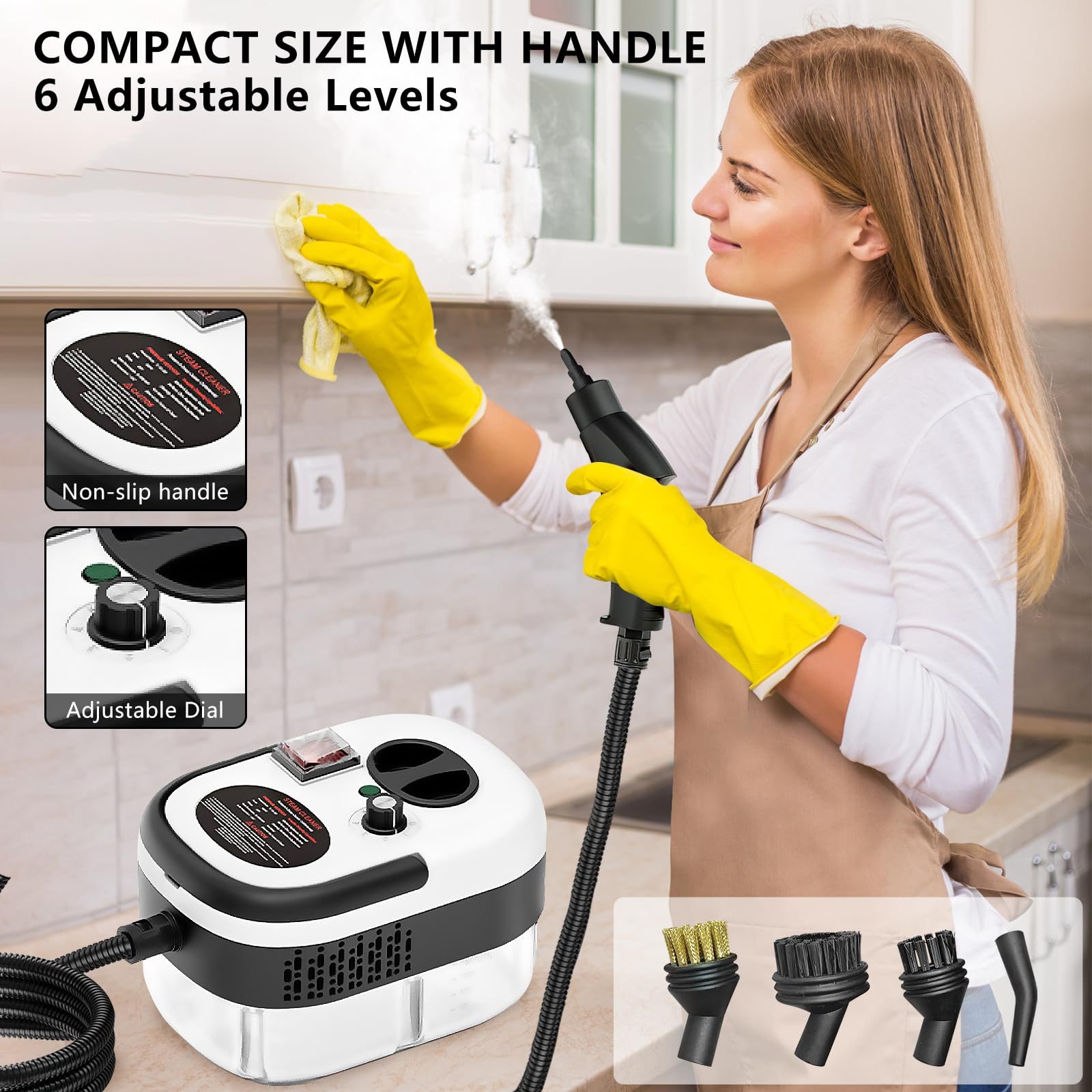 Handheld Steam Cleaner, Steamer For Cleaning, 2500W Pressurized Steam Cleaner With 1.2L Water Tank And 12 Attachments, Portable Steamer Cleaner For Home Car Kitchen Bathroom Furniture Tile Grout – view 6