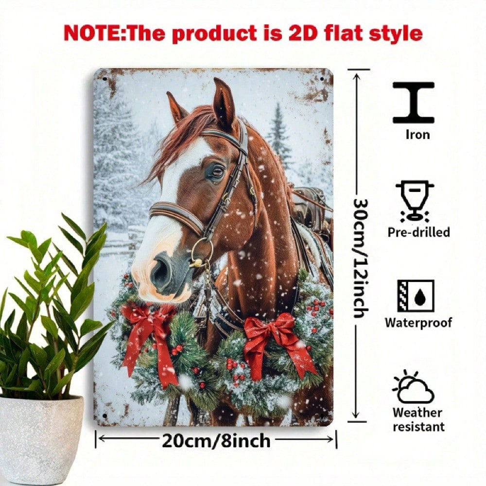 Christmas Horse Metal Wall Decor, Iron Hanging Sign Warm Winter 8x12 – view 4