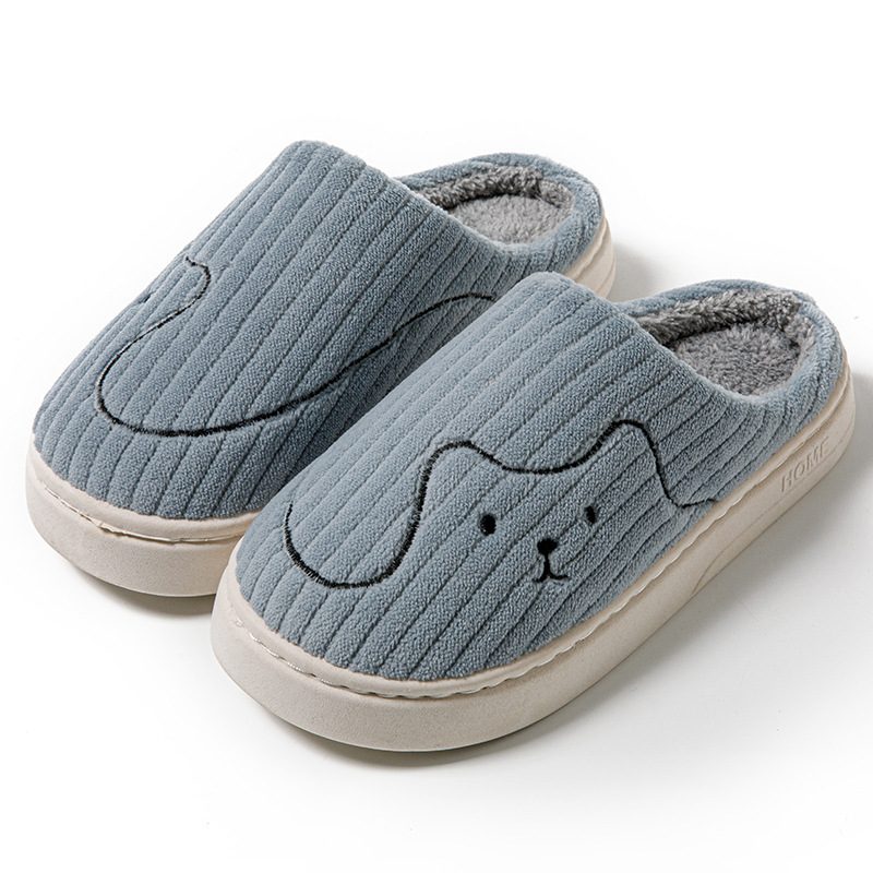 Striped Cat Slippers Indoor Couple Non-slip Floor Bedroom Slipper Winter Warm Plush House Shoes Women Men – Grey