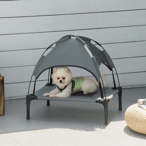 PawHut Elevated Portable Dog Cot Pet Bed With UV Protection Canopy Shade, 24 Inch, Gray – view 8
