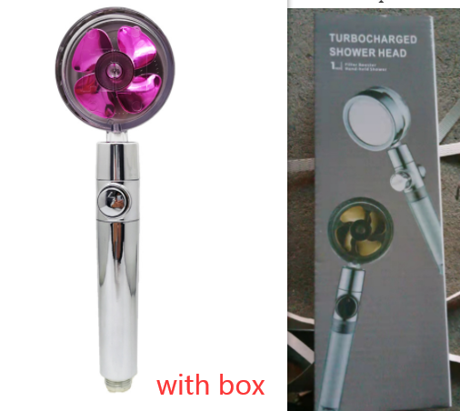 Shower Head Water Saving Flow 360 Degrees Rotating With Small Fan ABS Rain High Pressure Spray Nozzle Bathroom Accessories – Purple with box