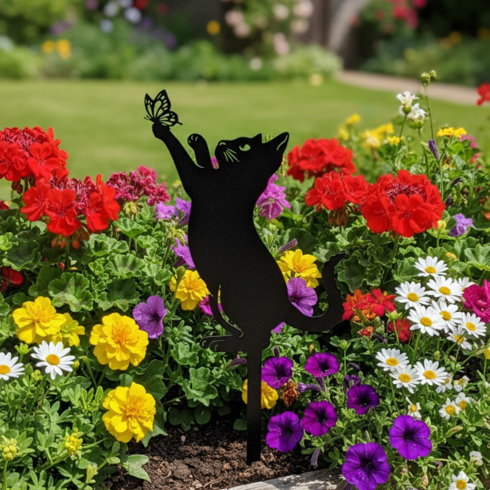 Black Metal Cat Silhouette Outdoor Garden, Statue Rustproof Weather Resistant Sculpture For, Patio Lawn Yard Stylish Gothic Home Accent Gift For, Women Mom Cat Lovers, Halloween Christmas House – view 4