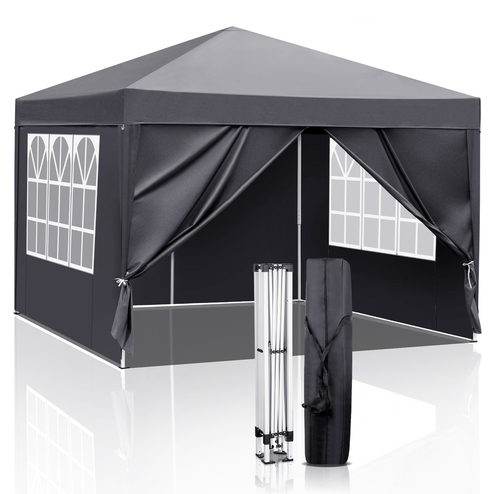 10x10ft Dark Grey 4 Sides-2 Doors, 2 Windows, Folding Shed, Oxford Cloth, Sprayed Iron Pipe, Portable – Dark gray