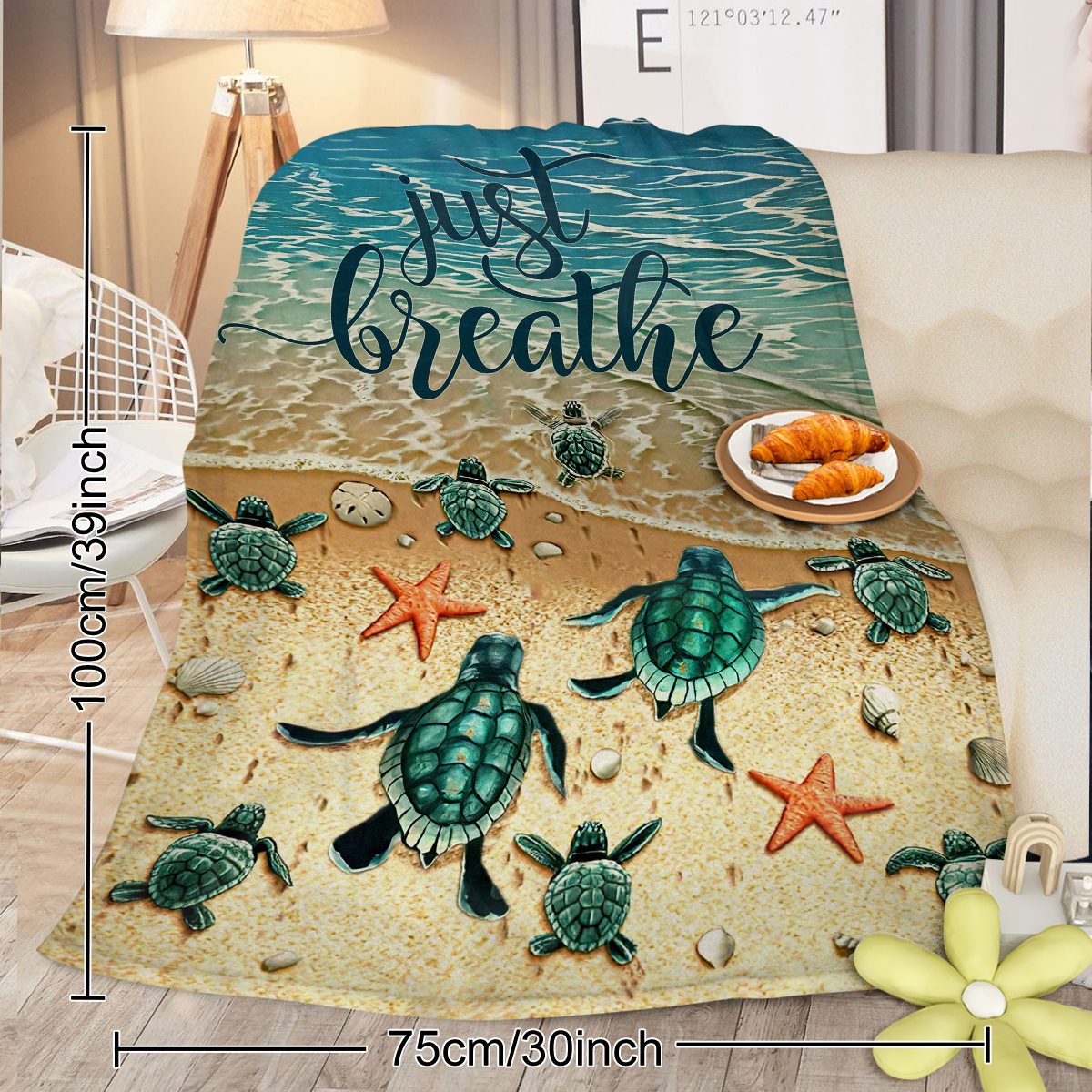 Tropical Baby Sea Turtle Flannel Fleece Blanket 3D Ocean Waves Flannel Soft Plush Throw Blanket Cozy Blankets For Bed Chair Car Sofa Couch Bedroom 75x100cm Temu Can Only Be Self-picked Up – view 5
