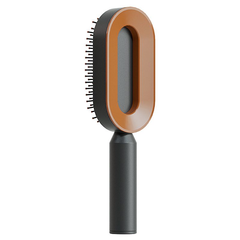 Self Cleaning Hair Brush For Women One-key Cleaning Hair Loss Airbag Massage Scalp Comb Anti-Static Hairbrush – Black gold