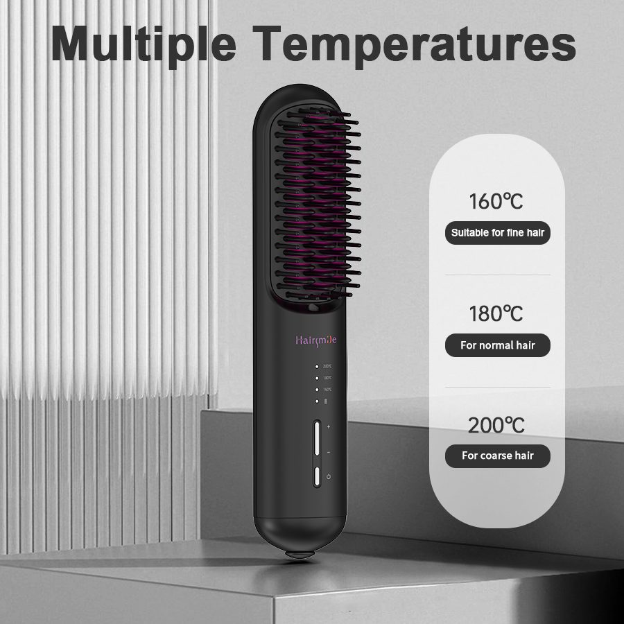 Portable USB Rechargeable Cordless Men Beard Hair Straightener Brush Mini Wireless 2 In 1 Woman Hair Straightener Comb – Black