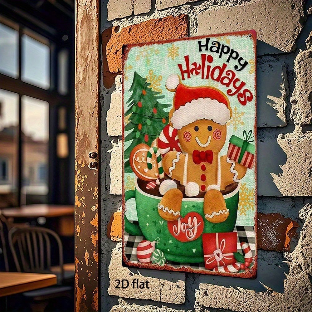 Christmas Gingerbread Man Metal Sign 8x12, Retro Square Tin Wall Decor Gift – view 2