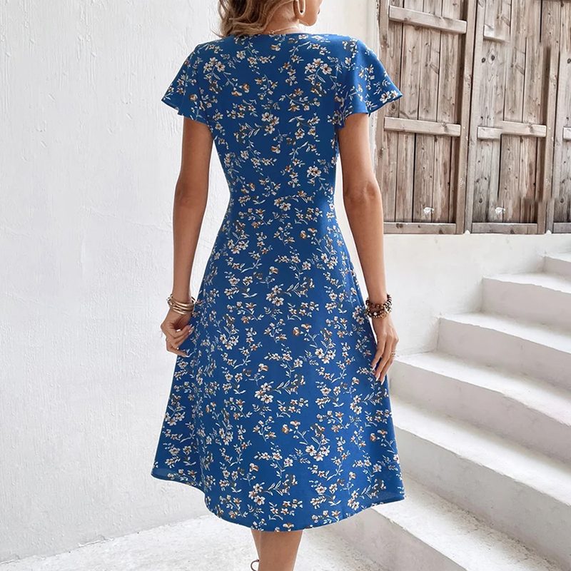 Summer Floral Print Maxi Dress Women Button Up Split Long Flowy Bohemian Beach Party Dresses – view 13