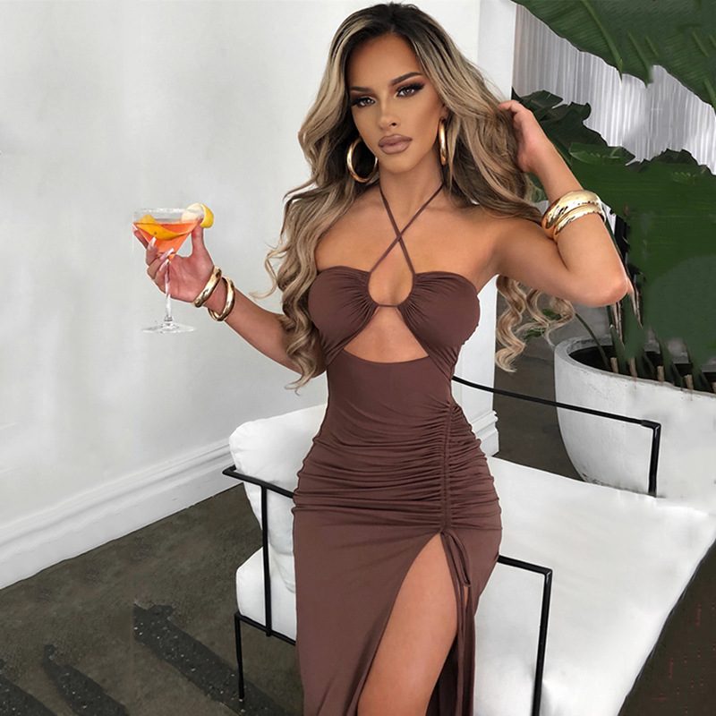 Sexy Halterneck Lace-up Split Dress Summer Y2K Fashion Party Baech Long Dresses For Womens Clotjing – view 7