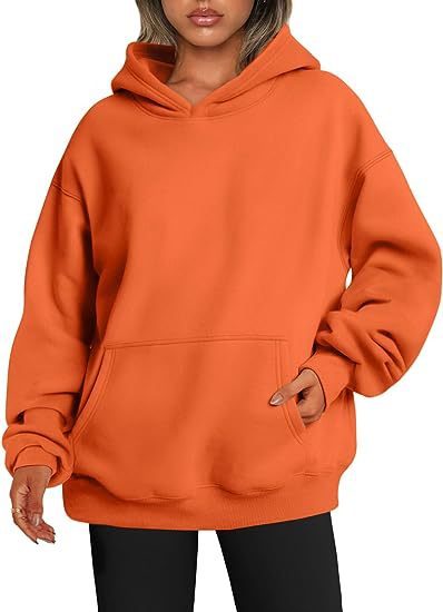 Women's Hoodies With Pockets Fashion Solid Sweatshirt Oversized Hooded Sweater Womens Clothing – Orange