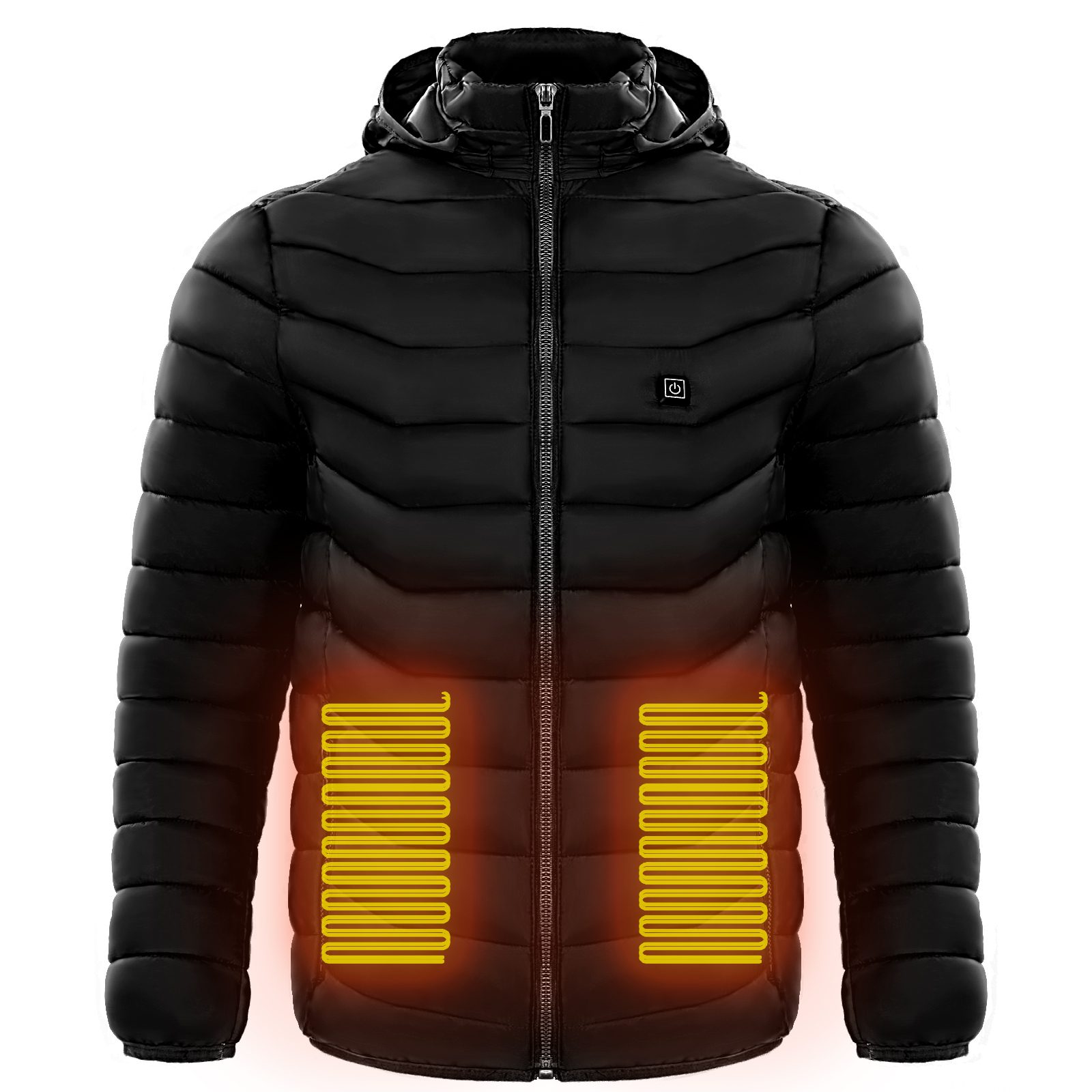 Men Heated Puffer Jacket Electric Heating Coat Insulated Hood Windbreaker 9Heat Zones – Black