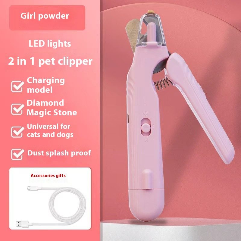 2 In 1 Pet Nail Clippers With Led Light Dog Cat Special Blood Line Scissors Multifunction Animals Paw Nail Trimmer Pet Supplies – Pink