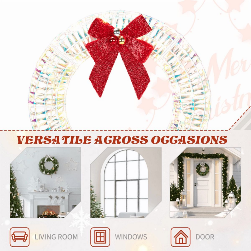 23.6 In Christmas Lighted Wreath, 84 Warm White LEDs, Iridescent Finish, Collapsible For Indoor, Outdoor Use – view 6