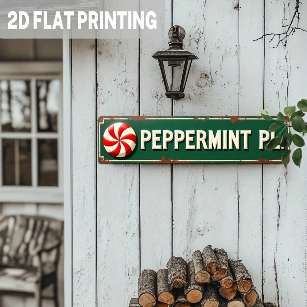 Vintage Peppermint Candy Cane Metal Sign 1pc, Sign 1pc, Rustic Christmas Wall Decor – view 4