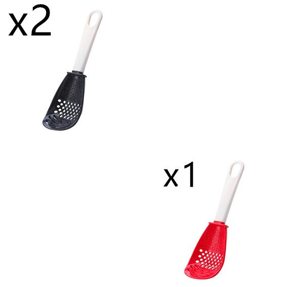 Multifunctional Slotted Spoon Grinding Cooking Spoon Mashed Auxiliary Food Ginger Garlic Spoon Press Potatoe Stir-frying Spatula Kitchen Gadget – 2pcs black and 1pcs red
