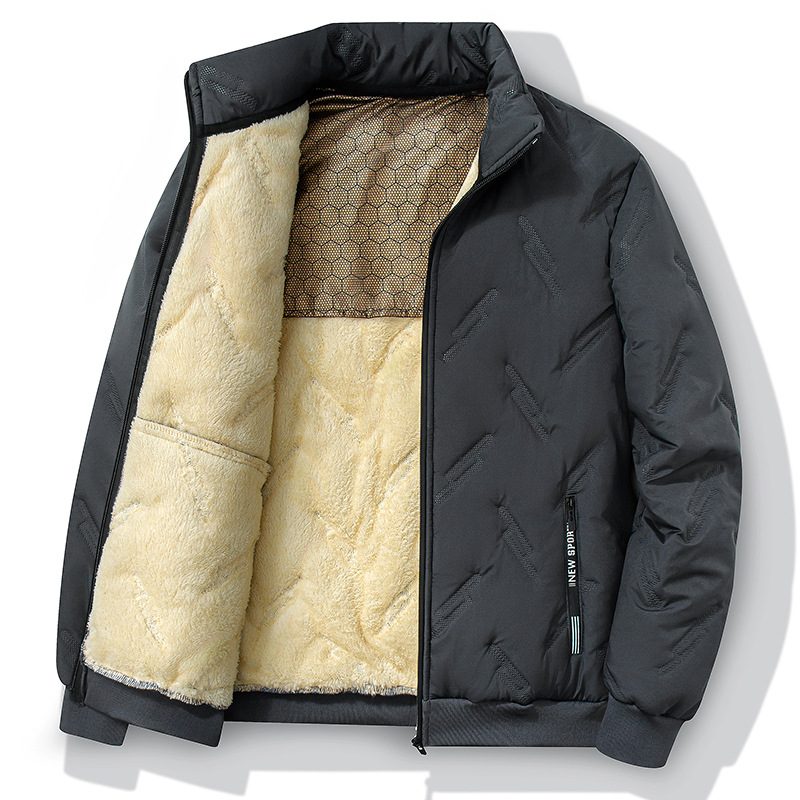 New Graphene-design Cotton Coat Winter Warm Thickened Fleece Jacket Fashion Casual Mens Clothing – Grey