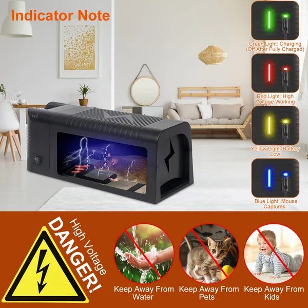 Electric Rat Trap Reusable Mice Trap Rodent Zapper Indoor Pest Control Rechargeable Shock Mice Killer With 1800V High Voltage For Home – view 3