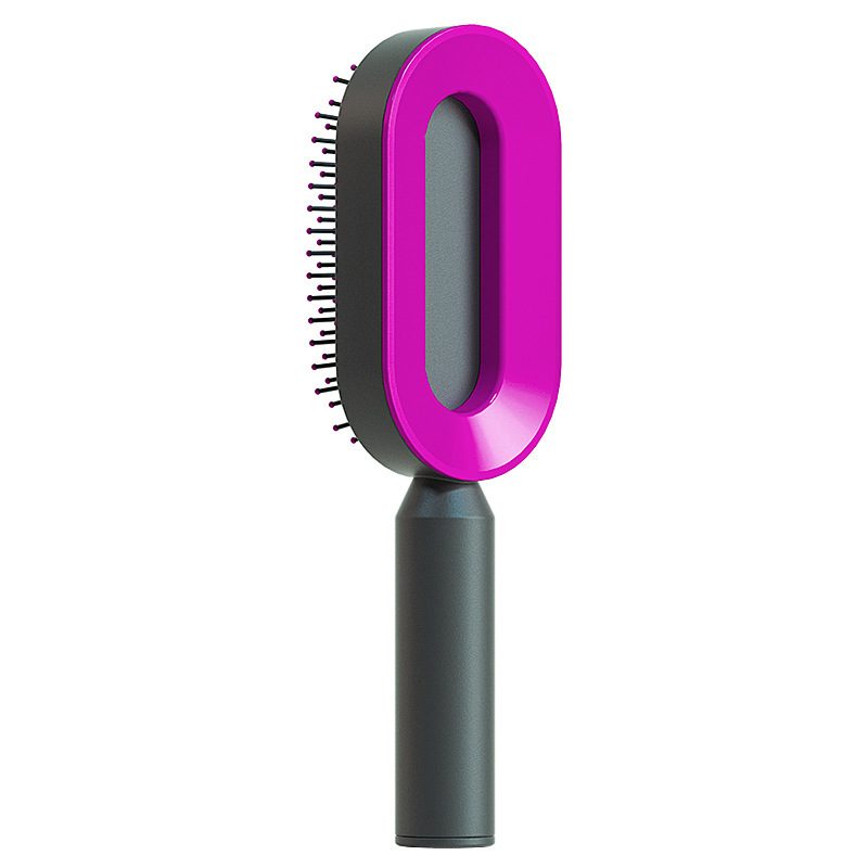 Self Cleaning Hair Brush For Women One-key Cleaning Hair Loss Airbag Massage Scalp Comb Anti-Static Hairbrush – Black purple