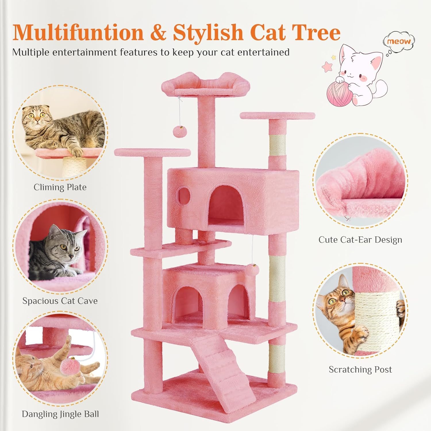 54 -Cat Tree Tower - Multi-level With Sisal Grab Post, Indoor Apartment With Ladder, Plush Toys, Rest And Play – view 5