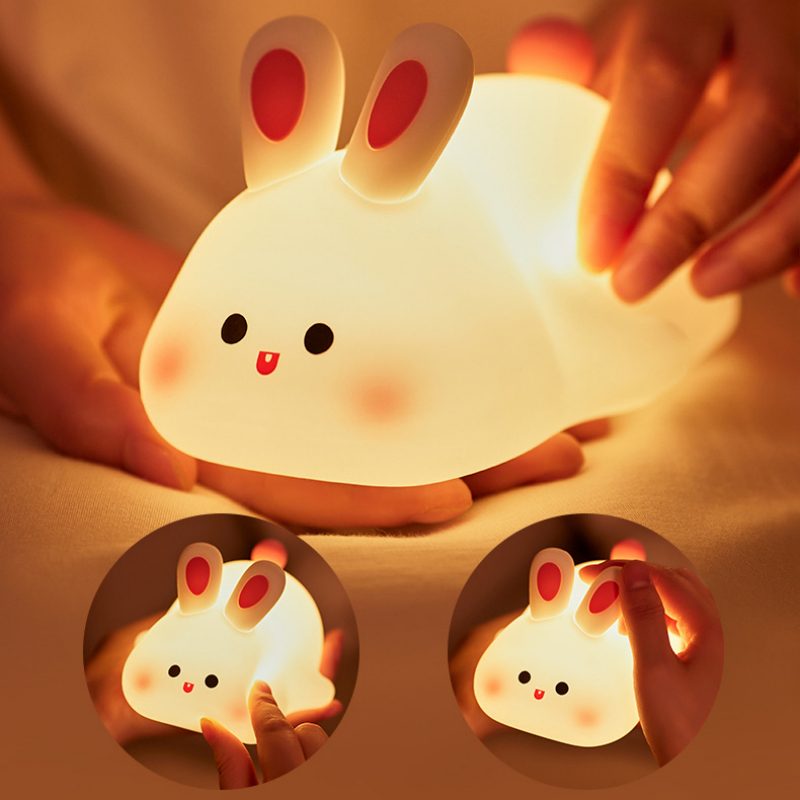 Cute LED Night Light Touch Sensor Cartoon Kid's Nightlights Big Face Rabbit Silicone Night Light Christmas Gift Bedside Lamp Home Decor – view 11