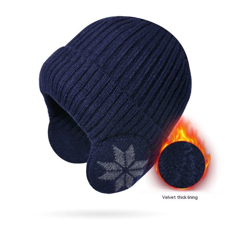 Thermal Knitting Woolen Cap Men's Fleece-lined Thickened Winter Trending Products – Navy Blue