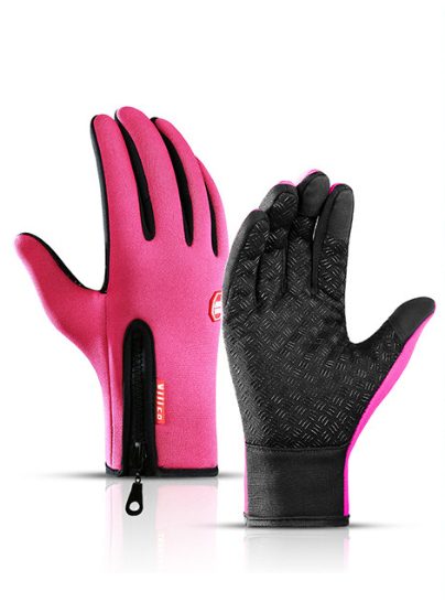 Winter Gloves Touch Screen Riding Motorcycle Sliding Waterproof Sports Gloves With Fleece – Rose red