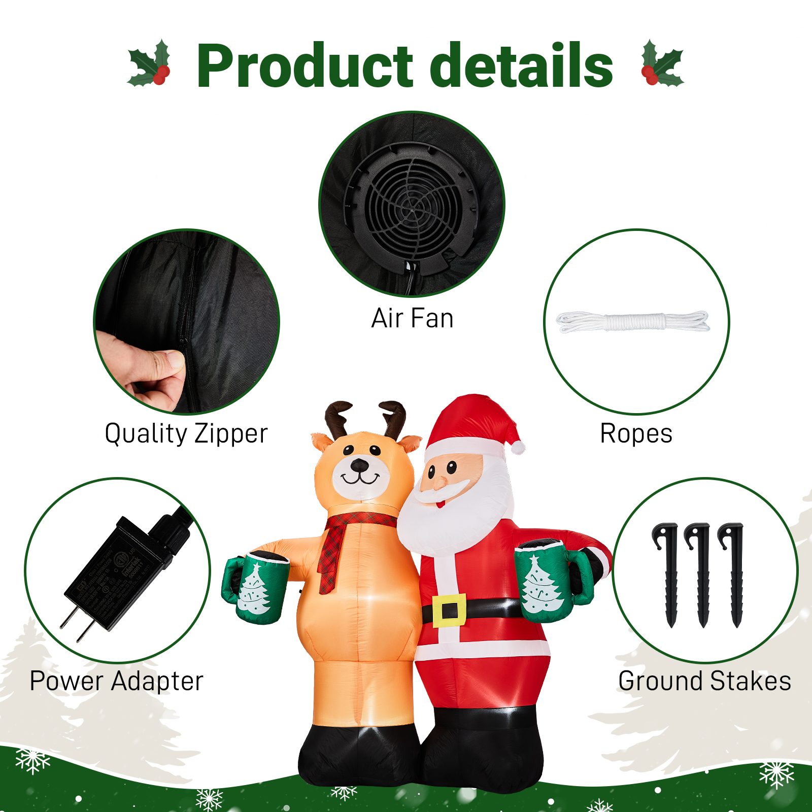 Santa Claus Hugging Reindeer Inflatable, 6.8 Ft, 190D Polyester Christmas Yard Decor With 6 LED Lights, US Plug 12V 18W – view 12