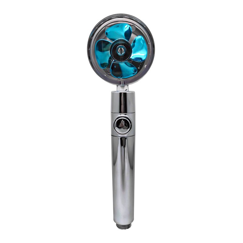 Shower Head Water Saving Flow 360 Degrees Rotating With Small Fan ABS Rain High Pressure Spray Nozzle Bathroom Accessories – Blue