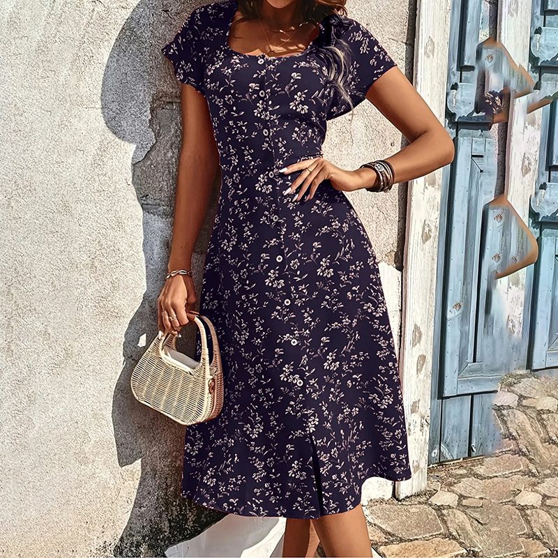 Summer Floral Print Maxi Dress Women Button Up Split Long Flowy Bohemian Beach Party Dresses – view 9
