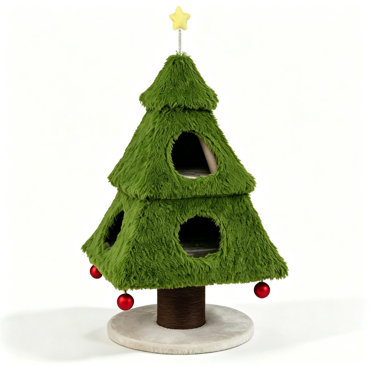 3-Tier Christmas Cat Tree Tower, Stable Pyramid Frame Cat Furniture With Dual Access Condo, Paper Rope Scratching Post, Interactive Star & Dangling Balls – view 4