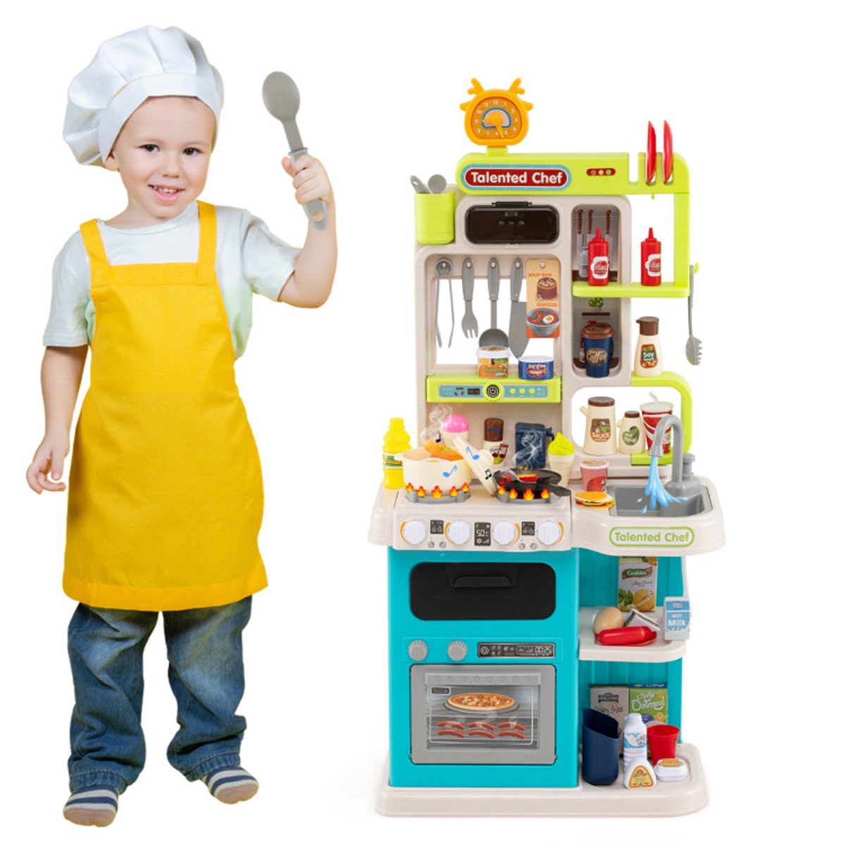 Blue Kids Corner Play Kitchen with Realistic Sounds, Lights & Steam, 95PCS Accessories Pretend Cooking Set for Ages 3+ – view 5