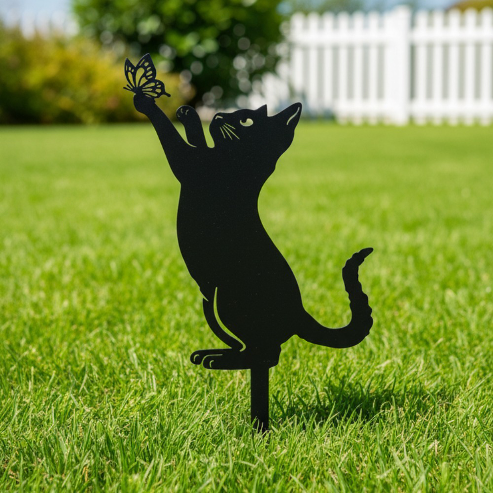 Black Metal Cat Silhouette Outdoor Garden, Statue Rustproof Weather Resistant Sculpture For, Patio Lawn Yard Stylish Gothic Home Accent Gift For, Women Mom Cat Lovers, Halloween Christmas House – view 3