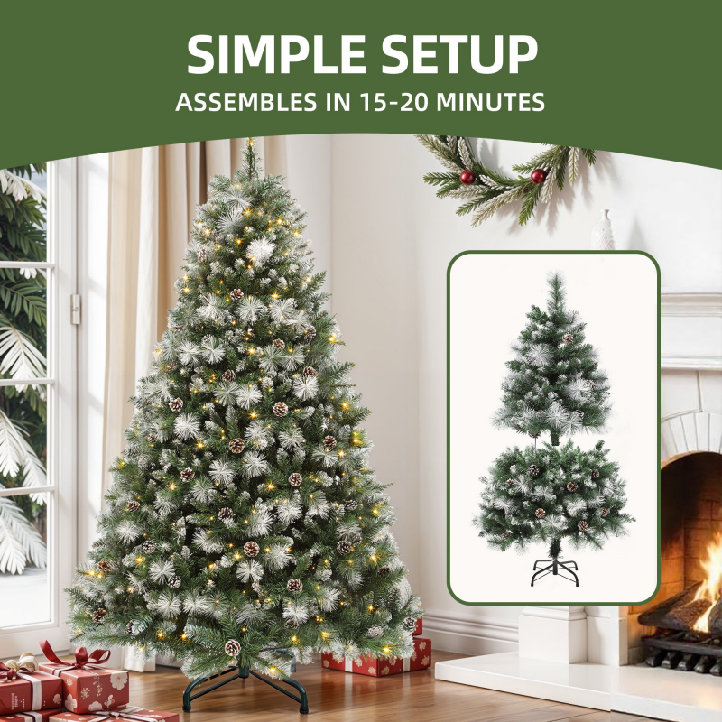 6ft Prelit Artificial Christmas Tree With 946 Branch Tips&250 Lights Pre-Decorated Scotch Pine With Remote,11 Light Modes, 56 Pine Cones, Green – view 3