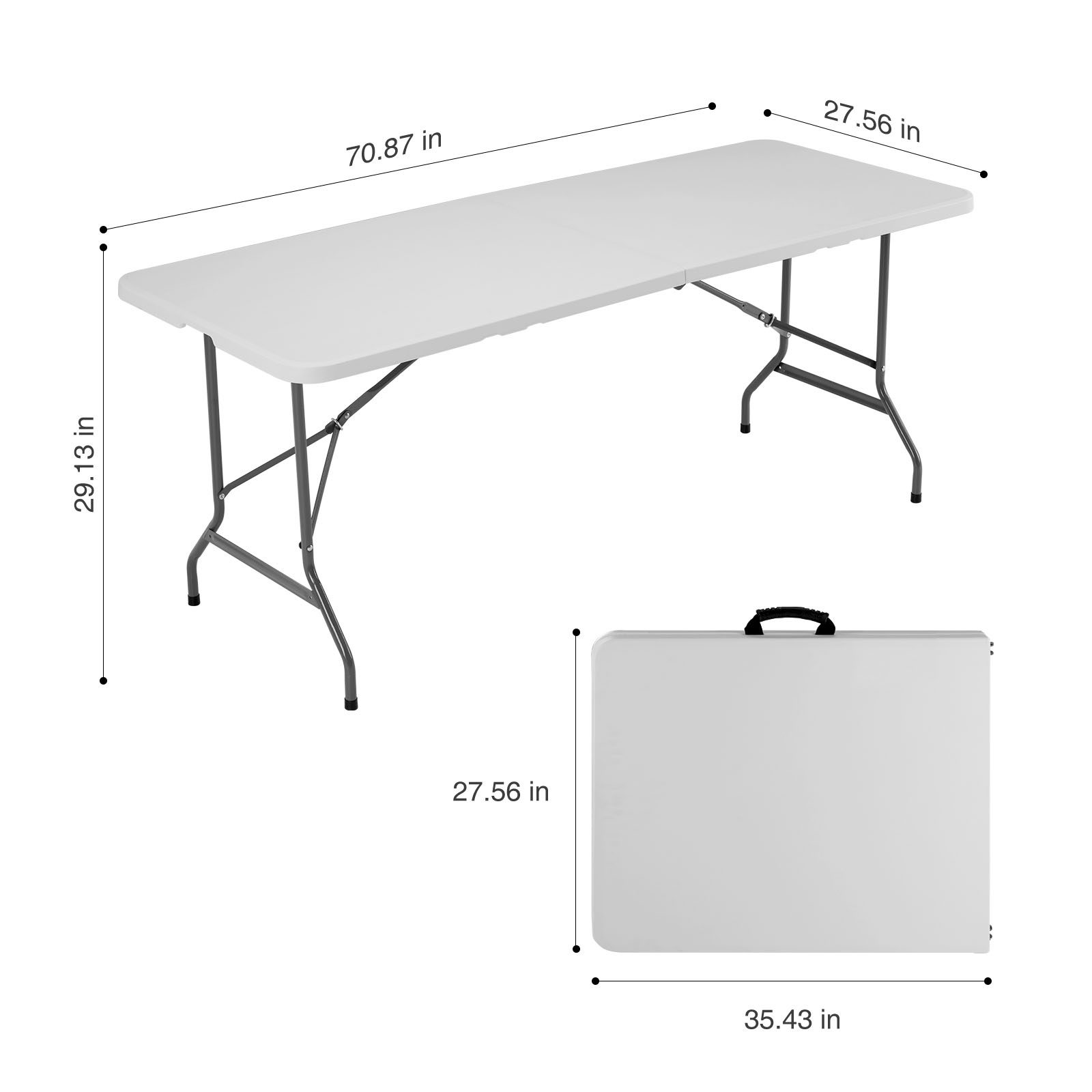 Folding Table Outdoor Indoor Heavy Duty Portable Table With Carrying Handle For Camping Picnic Party – White medium