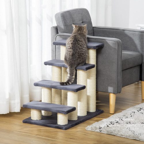 PawHut Cat Tree With 4 Steps For High Beds Couch, Cute Stair Shaped Cat Tree For Indoor Cats Or Dogs W Sisal Scratching Post, Climbing, Playing, Gray – view 2