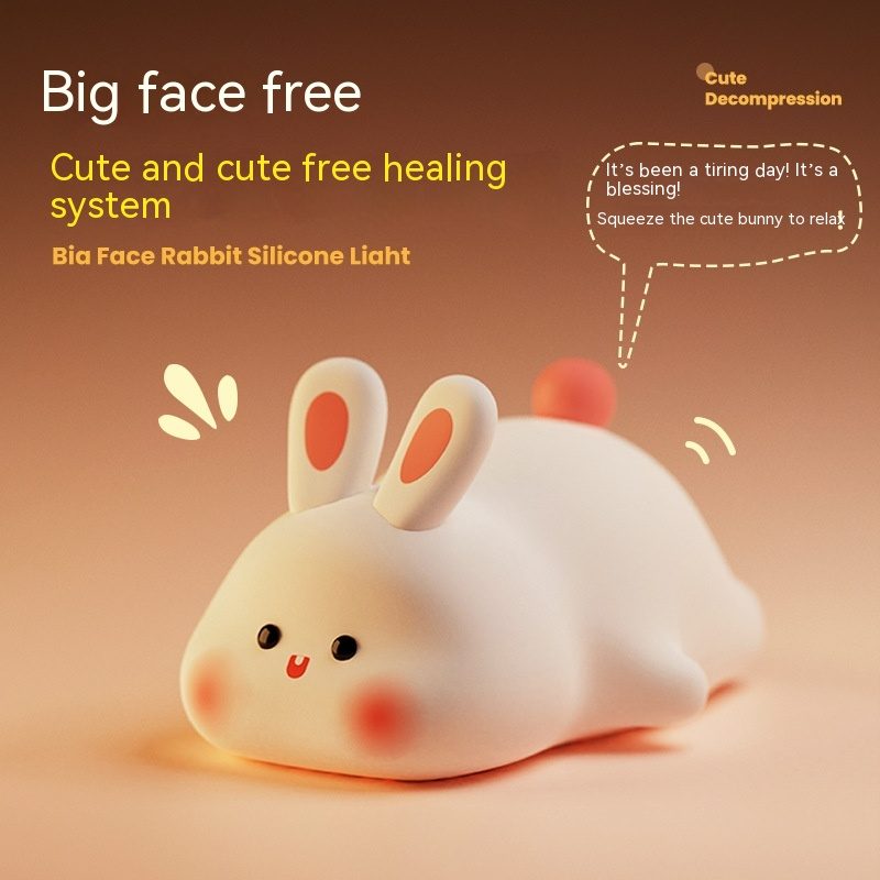 Cute LED Night Light Touch Sensor Cartoon Kid's Nightlights Big Face Rabbit Silicone Night Light Christmas Gift Bedside Lamp Home Decor – view 9