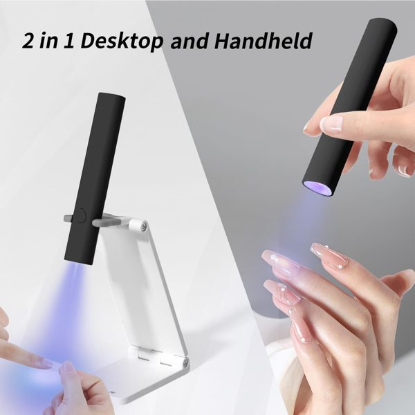 UV For Gel Nails, Mini U V LED Nail Light Handheld, With Bracket, Portable Nail Dryer, Rechargeable USB Wireless, For Fast Drying, Black – view 2