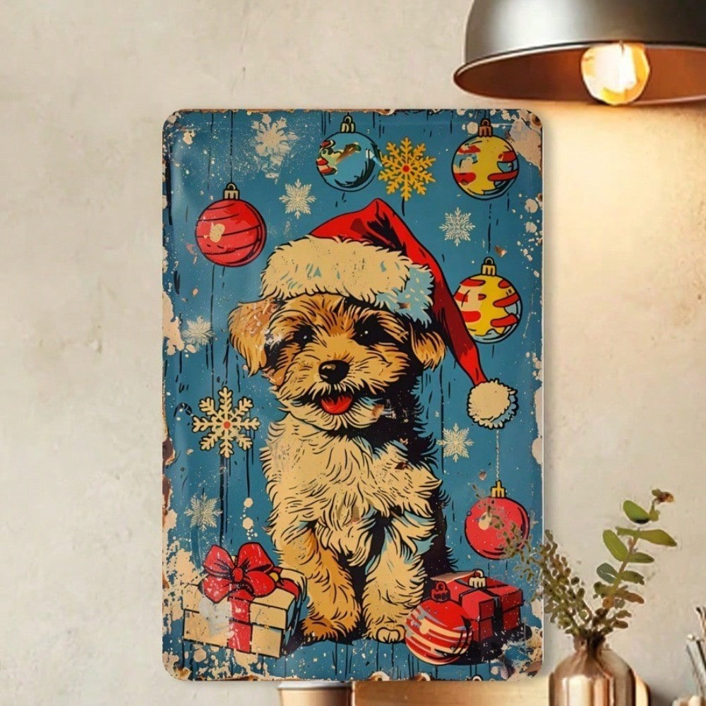 Vintage Christmas Dog Metal Tin Sign 20x30cm, 20x30cm, Retro Holiday Pet Wall Art – view 4
