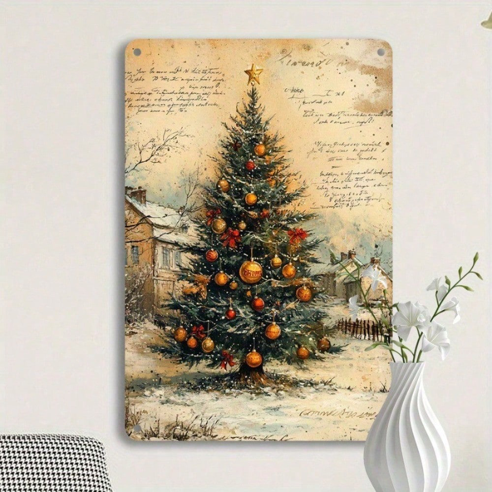 1pc Retro Tin Sign Christmas Tree 8x12, 8x12, Aluminum Metal Plaque Holiday Gift – view 4