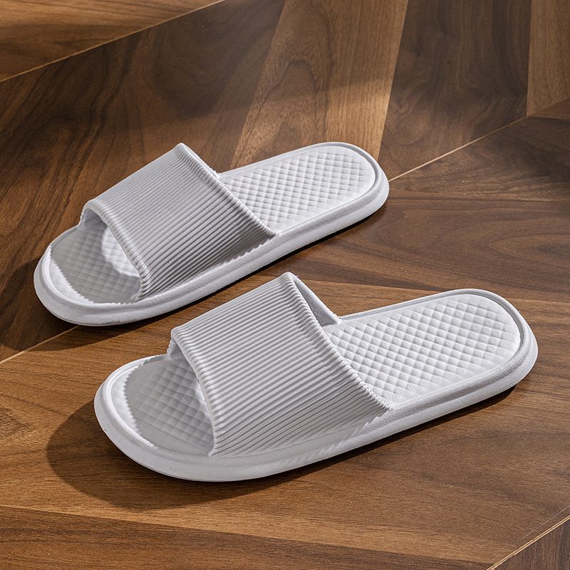 Summer Slipper Indoor House Shoes For Men Women Couples Solid Color Rhombus Striped Non-slip Bathroom Slippers – Grey