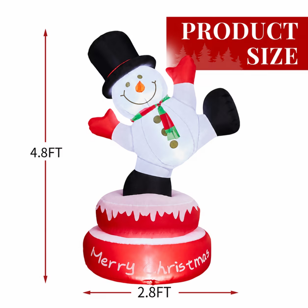 4.8 Ft Animated Christmas Inflatable Snowman With Rotating Motor And 3 LED Lights, Multicolor – A