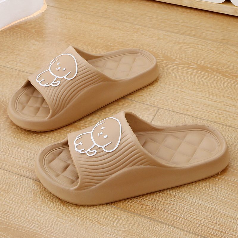 Cute Cartoon Dog Slippers Summer Solid Color Non-slip Rhombus Bathroom Slipper Indoor House Shoes For Men Women Couples – Khaki